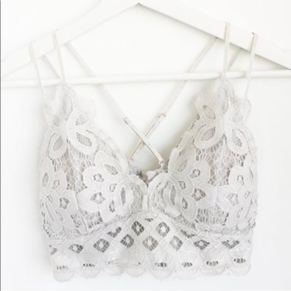JOLIE FLORAL LACE DOUBLE STRAP BRALETTE - DOVE